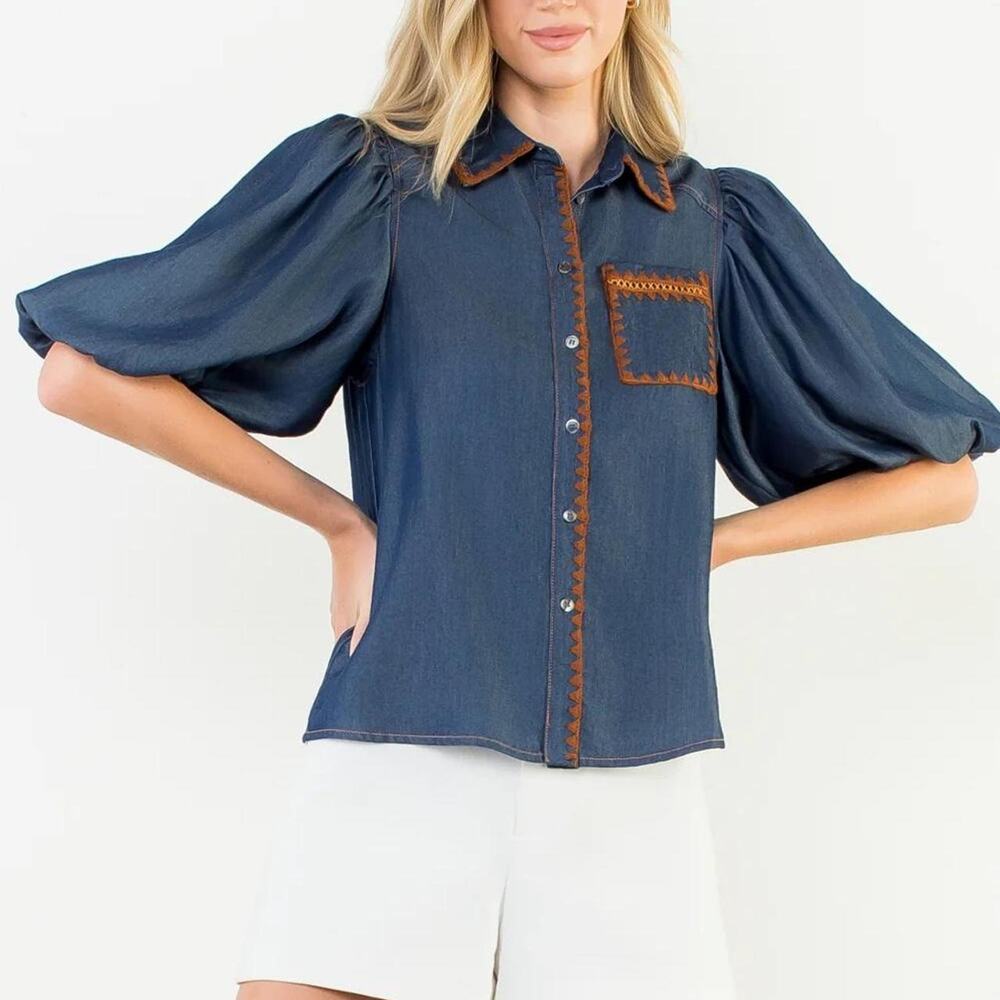 Thml blue denim blouse